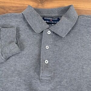 Hathaway Sport Mens Large Gray Freeport Rib Polo Long Sleeve Combed Cotton Shirt